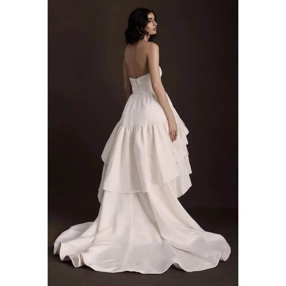 BHLDN Ivory Strapless High-Low Ruffle Bridal Dress - Picture 2 of 8